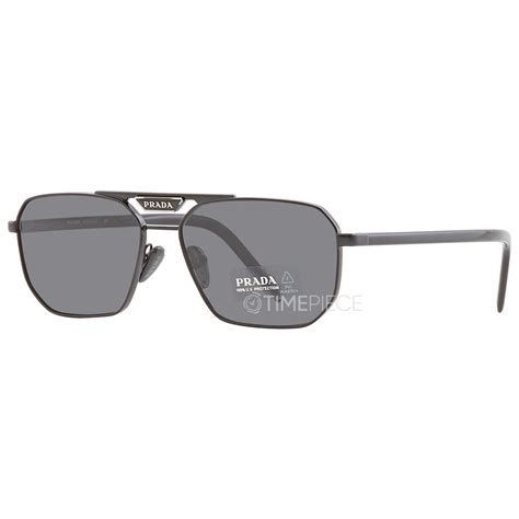 Prada PR 58YS 1AB5S0 Black Metal Rectangle Sunglasses Grey 